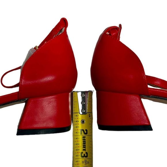 Coutgo Red Small Heels Block Heel Bow on Top Formal Cute Dress Shoes Size 6 - Picture 8 of 9